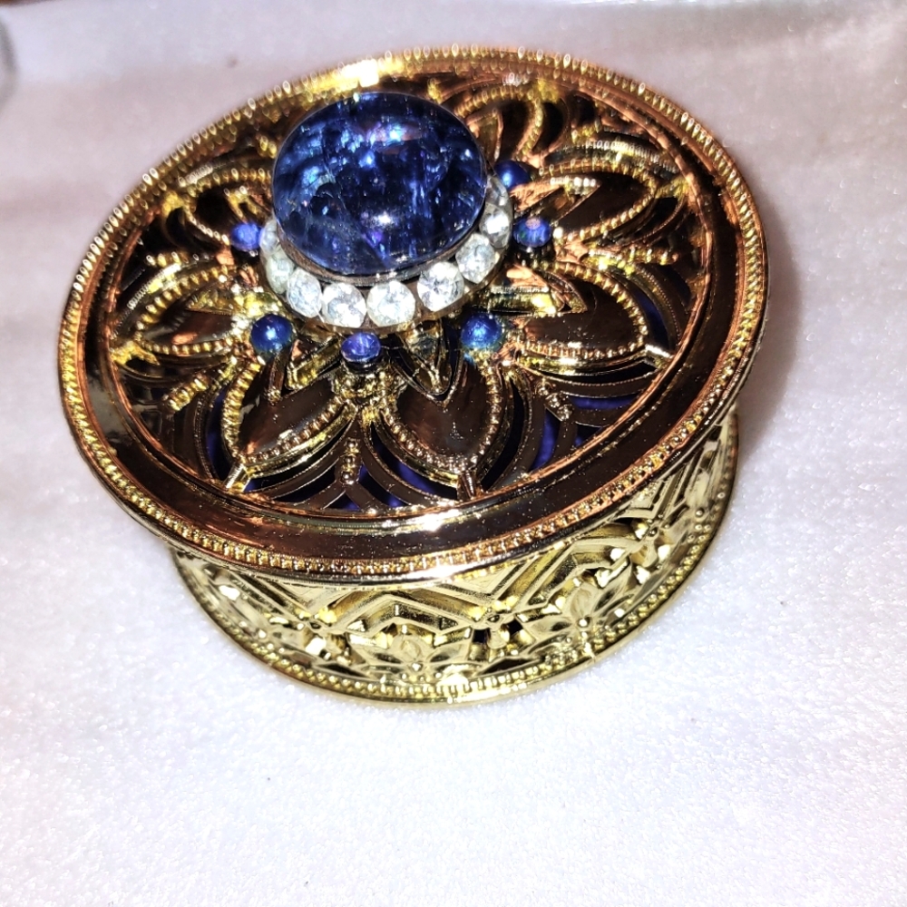 Trinket Box Container with Crystal & Royal Blue Stone